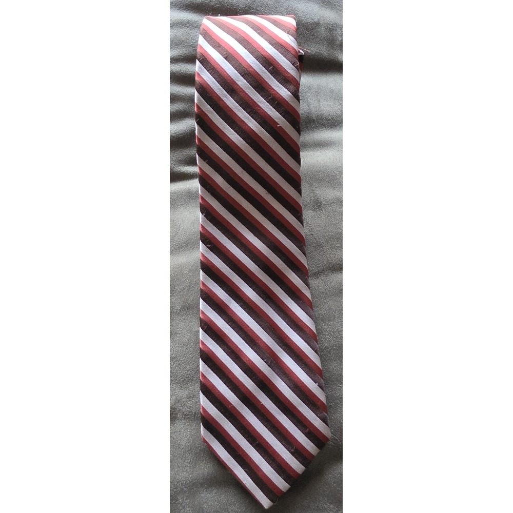 Don Loper Men Striped Tie Brown Red White Vintage Slim Necktie Retro
